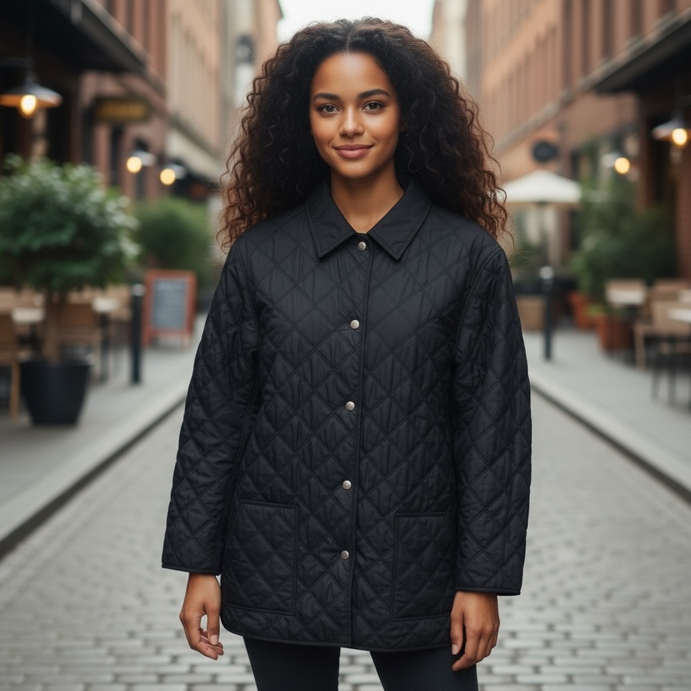 Salvatore Ferragamo quilted snap-up jacket black women's Large poly/nylon